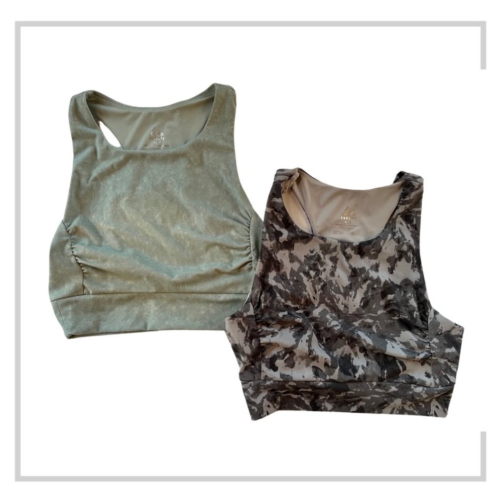 RBX Zen Watercolor Light Green and Tie-Dye Grey Bra Crop Tank Tops (Set of 2), M - Picture 3 of 9
